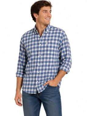 Johnnie-O Hanging Out  Button Down Dress Shirt XXL Blue Plaid Business Casual